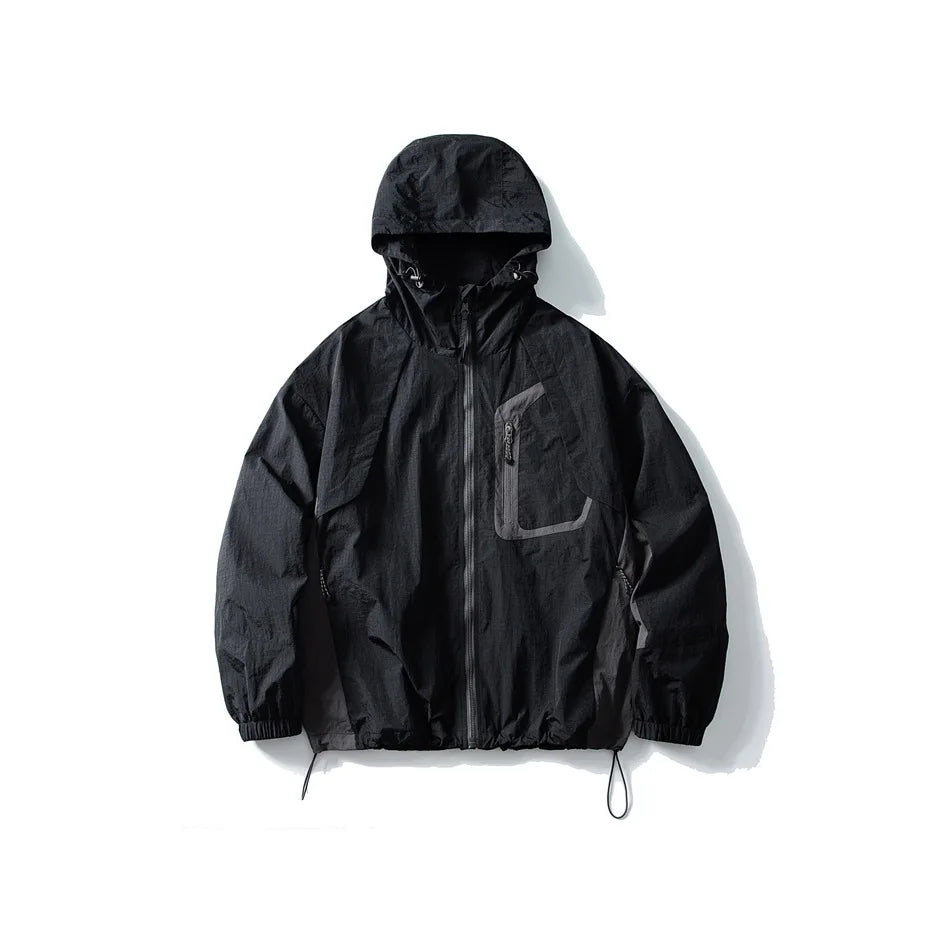 Unisex Leichte Kapuzenjacke Windbreaker mit Reißverschlusstasche