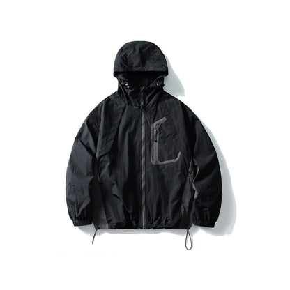 Unisex Leichte Kapuzenjacke Windbreaker mit Reißverschlusstasche