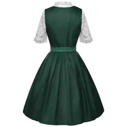 Dirndl mit Schürze und Spitzenbluse Grüner Blauer Trachtenrock Trachtenmode