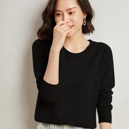 Women's Crew Neck Fine-Knit Long-Sleeve Sweatshirt