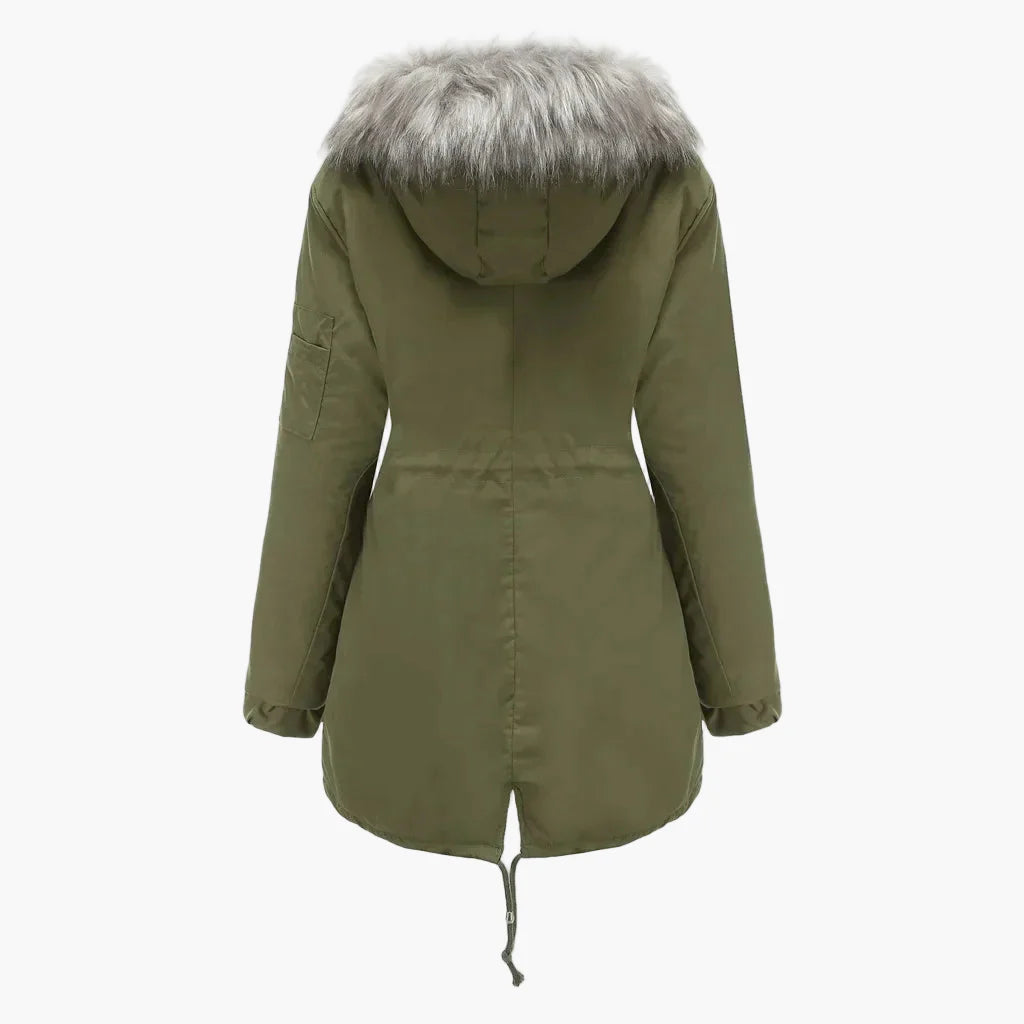 Women's winter parka with hood and faux fur – fashionable outdoor jacket for cold days