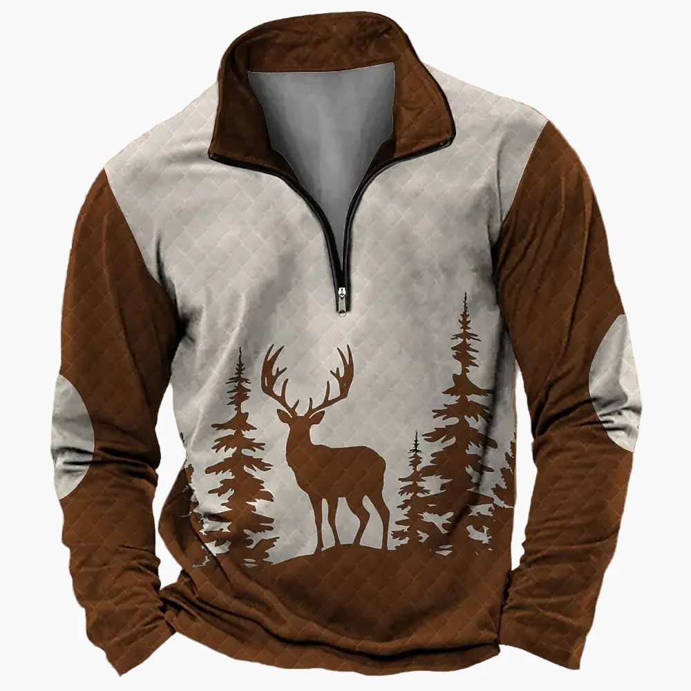 Men's outdoor sweatshirt with wildlife print and stand-up collar – leisure & hunting