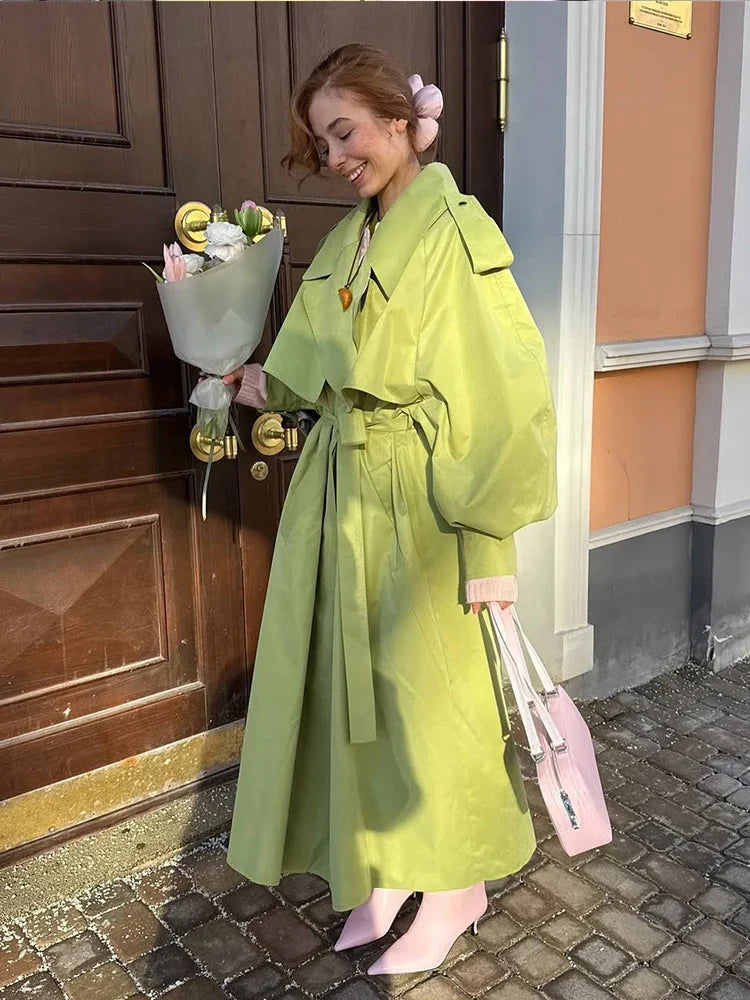 Oversized Damen Trenchcoat mit Gürtel und Stehkragen – Langer lockerer Übergangsmantel