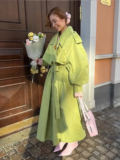 Oversized Damen Trenchcoat mit Gürtel und Stehkragen – Langer lockerer Übergangsmantel