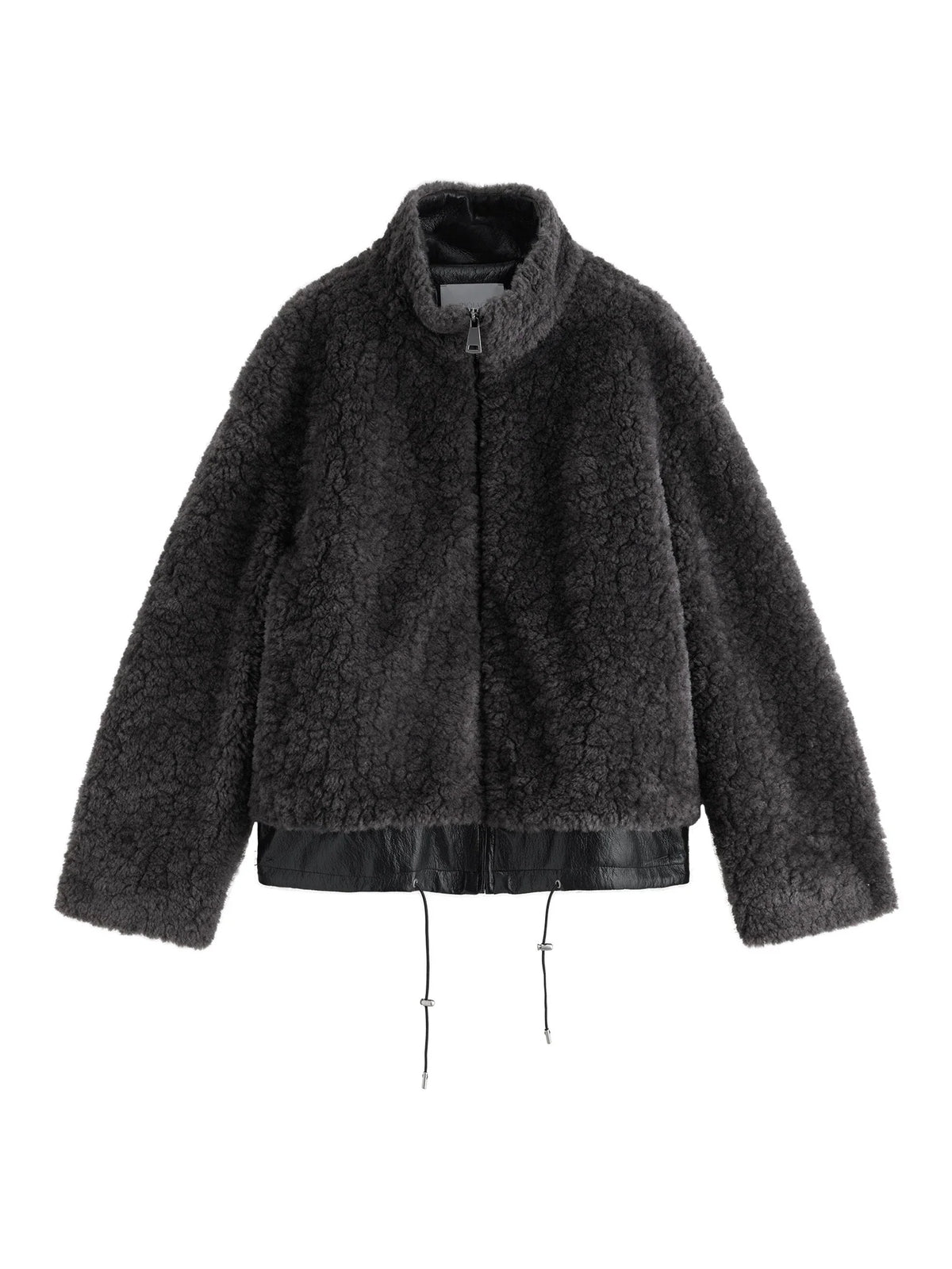 Women's teddy faux fur jacket with stand-up collar and zipper
