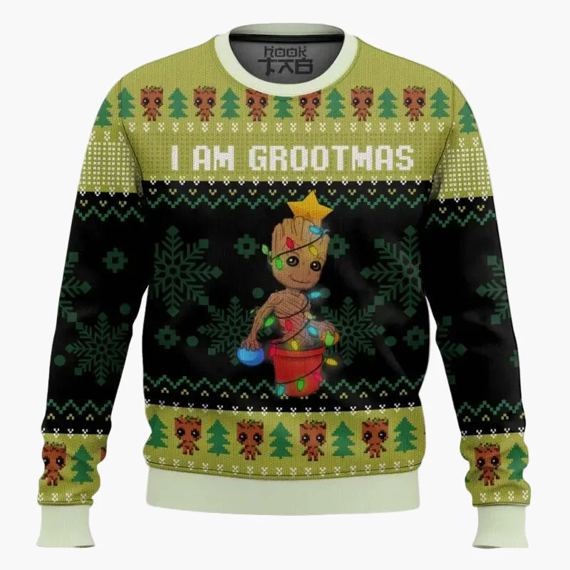 Unisex Weihnachtspullover mit Groot-Motiv – Lustiger „I Am Grootmas“ Ugly Christmas Sweater für Fans