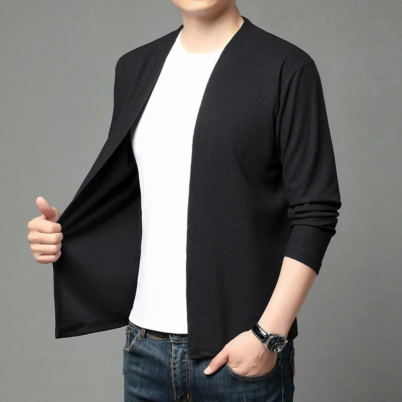 Herren Cardigan Offen Langarm V-Ausschnitt Strickjacke