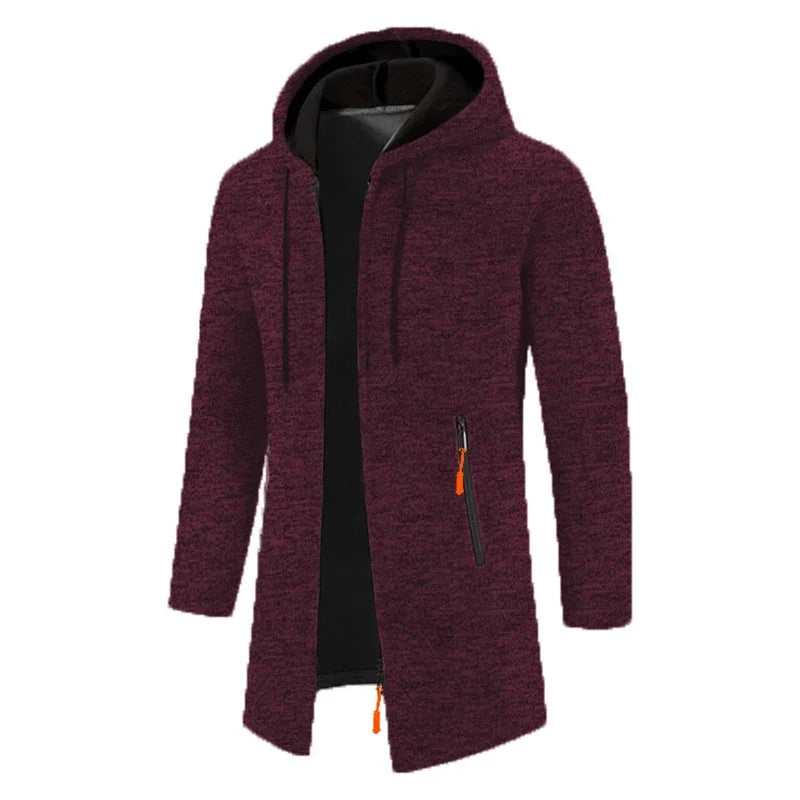Herren Cardigan Strickjacke mit Kapuze und Reißverschlusstasche, Langarm