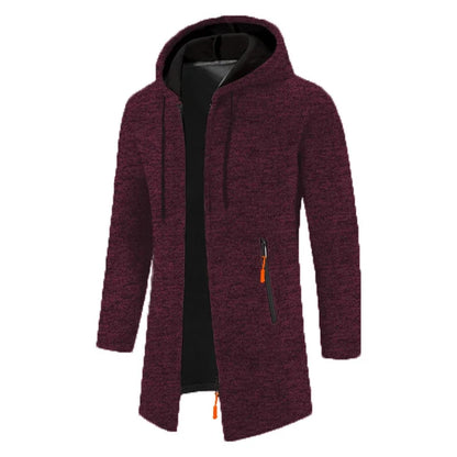 Herren Cardigan Strickjacke mit Kapuze und Reißverschlusstasche, Langarm