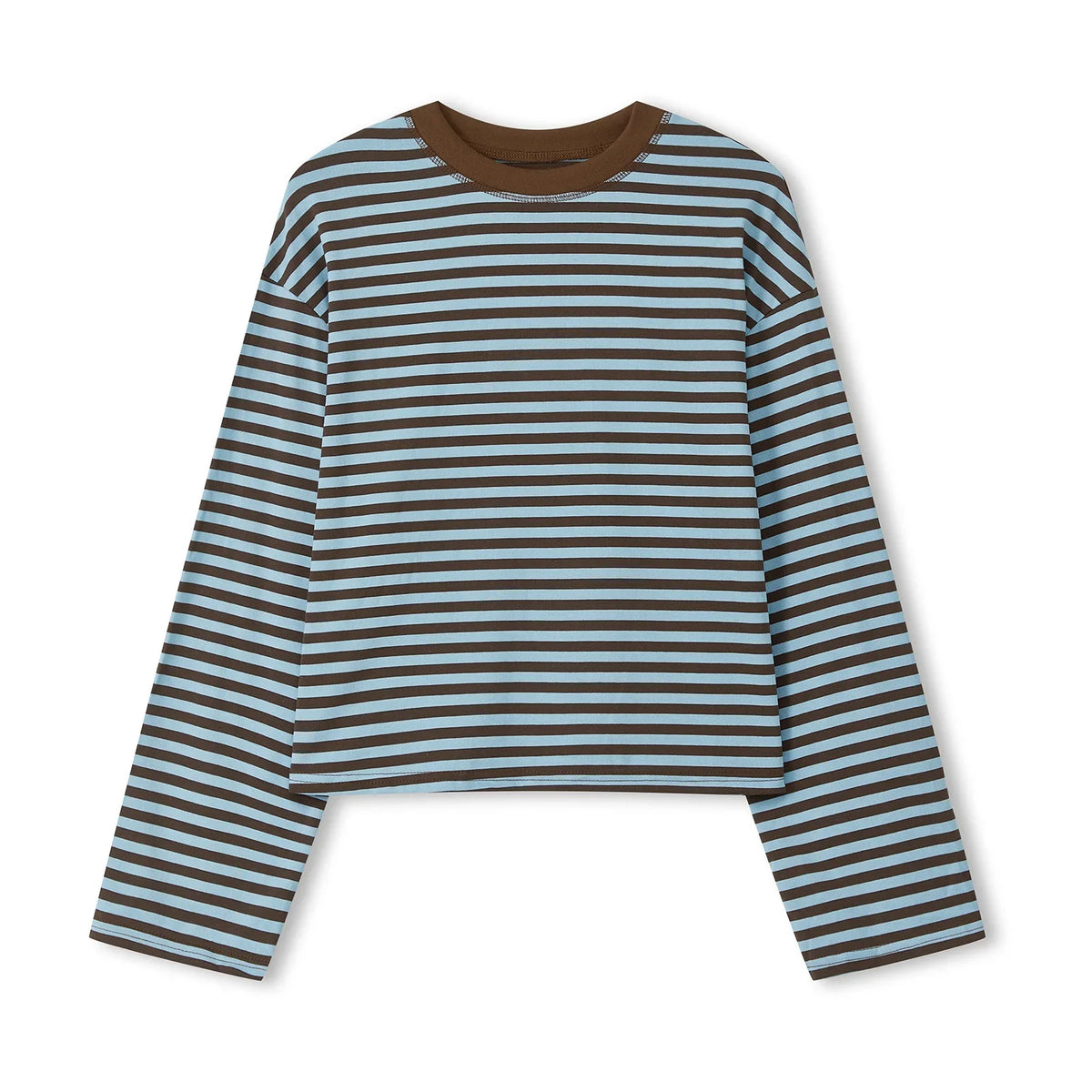 Gestreiftes Langarmshirt Damen Rundhalsausschnitt Oversize Cropped