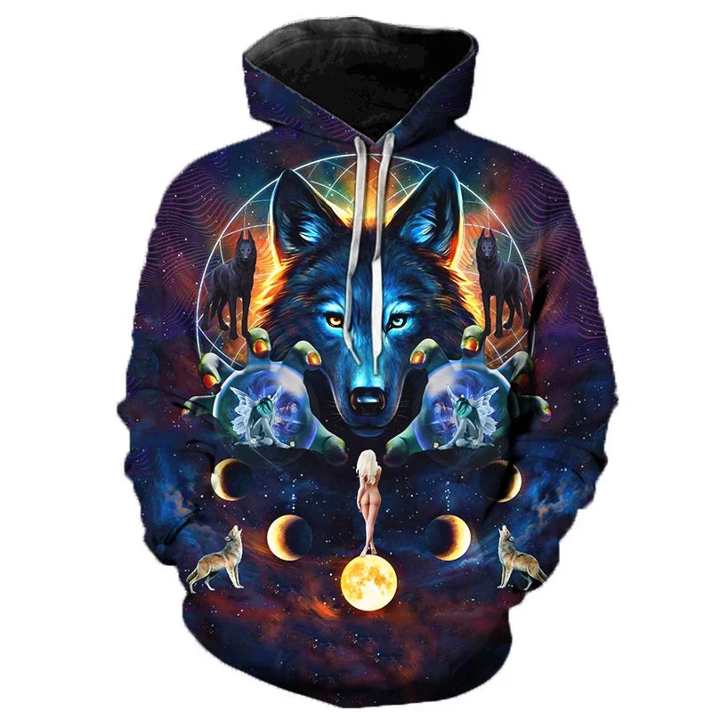 Wolf hoodie with 3D print and hood, unique design