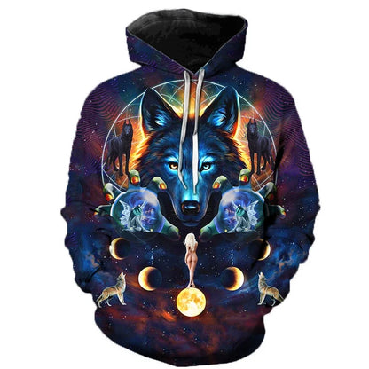 Wolf hoodie with 3D print and hood, unique design