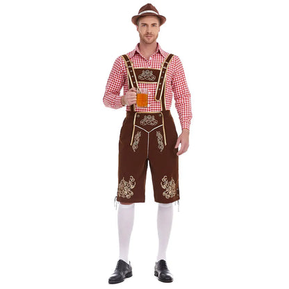 Men’s traditional lederhosen set with checked shirt, Oktoberfest costume