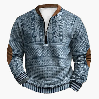 Men's knitted look sweatshirt with stand-up collar and zipper – stylish casual pullover for everyday and outdoor use