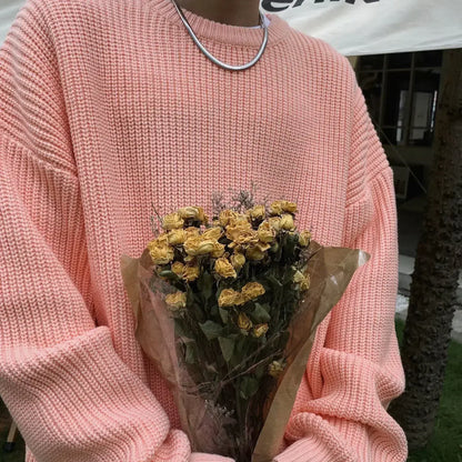Unisex chunky-knit oversized crew-neck long-sleeve sweater