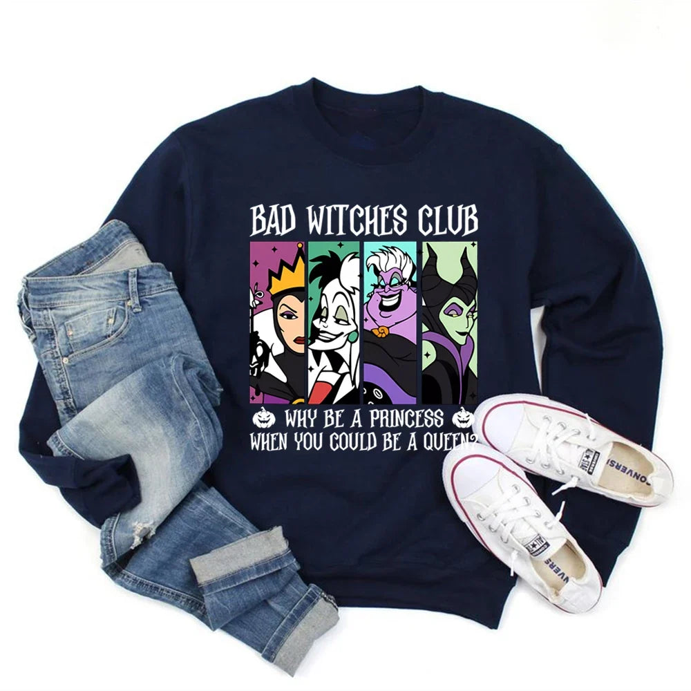 Women's Crew-Neck Sweatshirt with "Bad Witches Club" Print