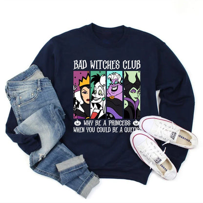 Women's Crew-Neck Sweatshirt with "Bad Witches Club" Print