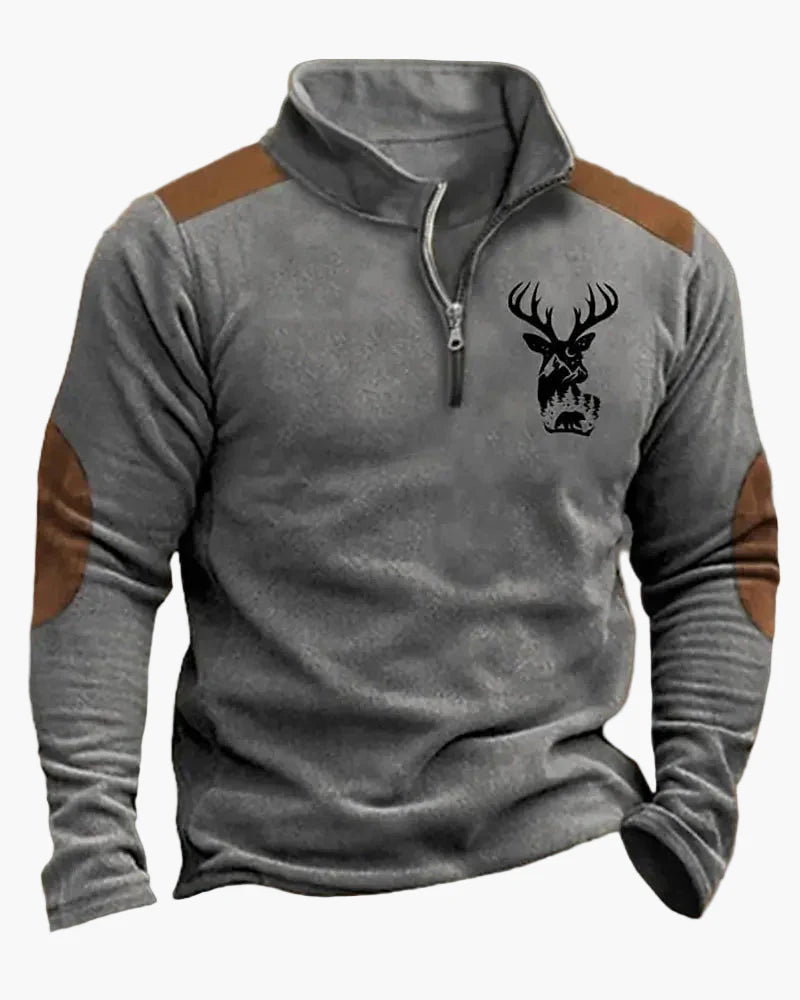 Men's outdoor sweatshirt with wildlife print and stand-up collar – leisure & hunting