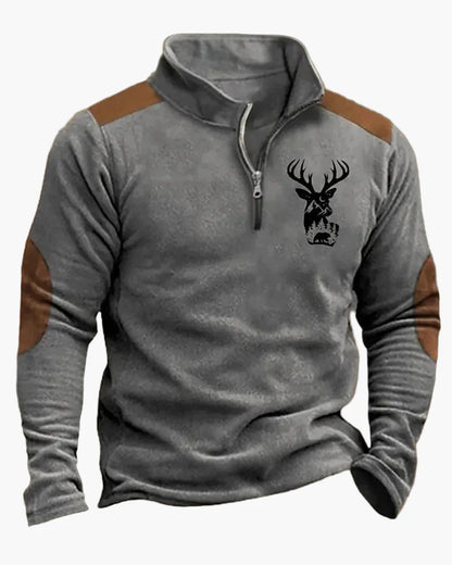 Men's outdoor sweatshirt with wildlife print and stand-up collar – leisure & hunting