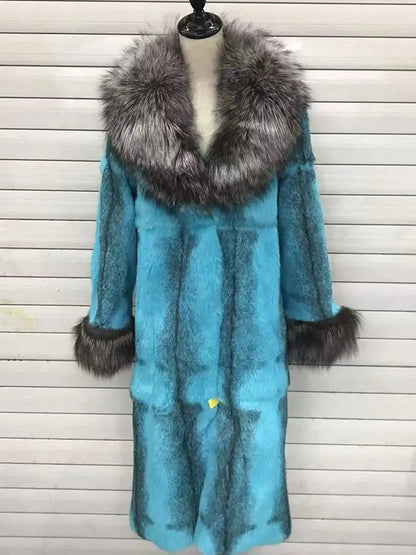 Faux Fur-Effect Winter Coat with Wide Collar and Belt
