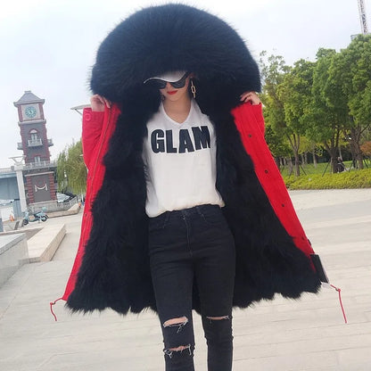Women's winter parka with removable faux fur collar and lining