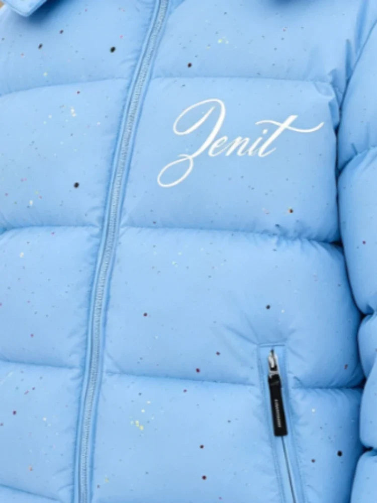 Unisex Steppjacke Hellblau mit Kapuze und Spritzer-Muster