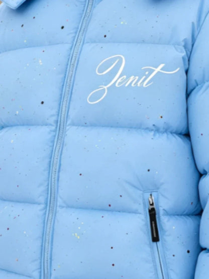 Unisex Steppjacke Hellblau mit Kapuze und Spritzer-Muster