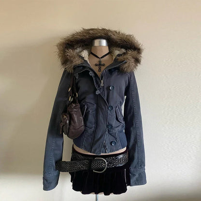 Women's Bomber Jacket with Hood and Faux Fur in Various Colors