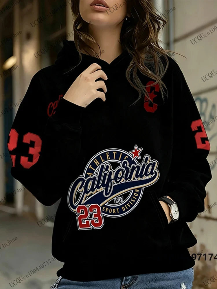 Hoodie für Damen mit "California Athletic" Print und Kängurutasche