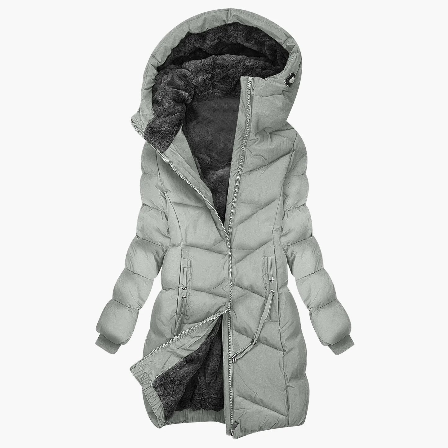 Damen Winter Steppmantel Lang mit Kapuze – Modischer Winddichter Parka für Alltag & Outdoor