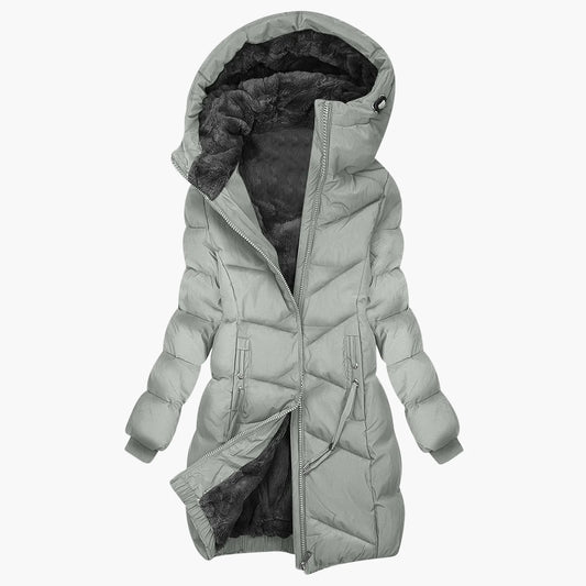 Damen Winter Steppmantel Lang mit Kapuze – Modischer Winddichter Parka für Alltag & Outdoor
