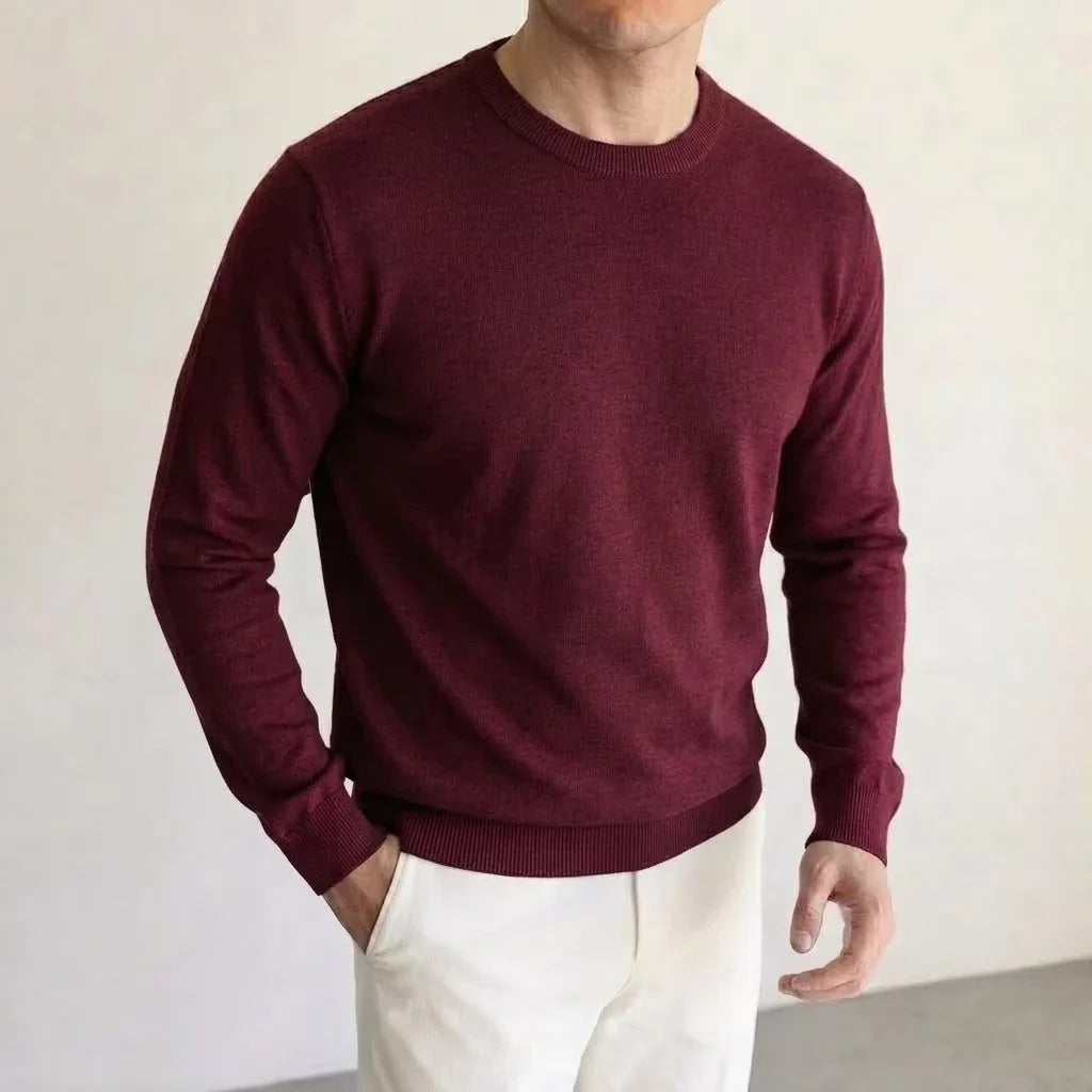 Herren Rundhals Pullover Basic Langarm Strickpullover Einfarbig