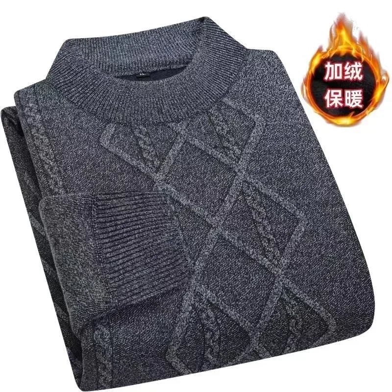 Men's turtleneck knitted sweater with diamond pattern, warm for winter