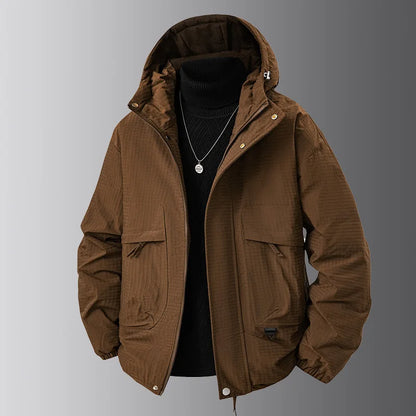 Herren Steppjacke mit Kapuze Winddicht Braun