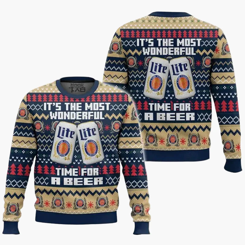 Herren Weihnachtspullover Lustig – It's the Most Wonderful Time for a Beer – Ugly Christmas Sweater für Männer, Party & Geschenk