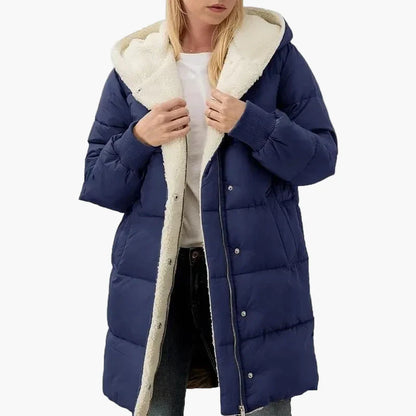 Women's winter quilted coat with hood – long warm casual coat