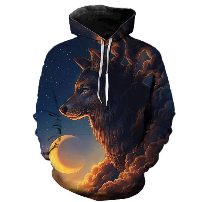 Wolf hoodie with 3D print and hood, unique design