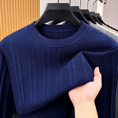 Men's Long-Sleeve Shirt Crew Neck Fine-Knit Ribbed Texture