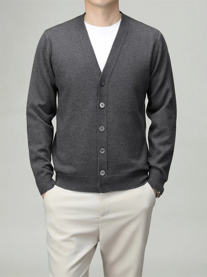 Men's V-neck cardigan with button placket, plain