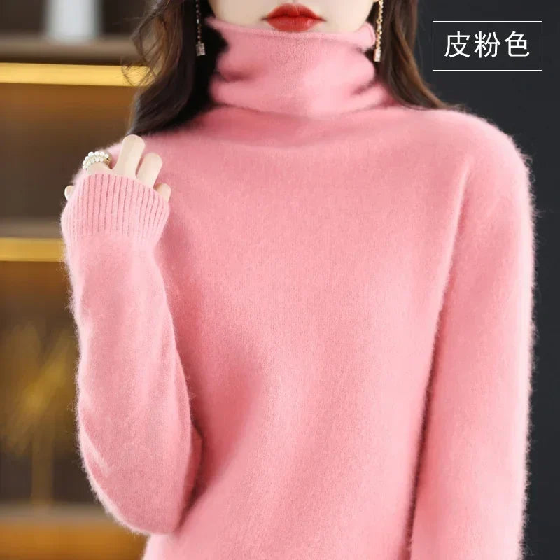 Women's turtleneck sweater with long sleeves - Soft knitted sweater for women