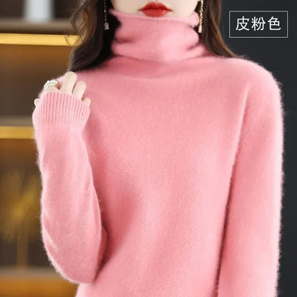 Women's turtleneck sweater with long sleeves - Soft knitted sweater for women