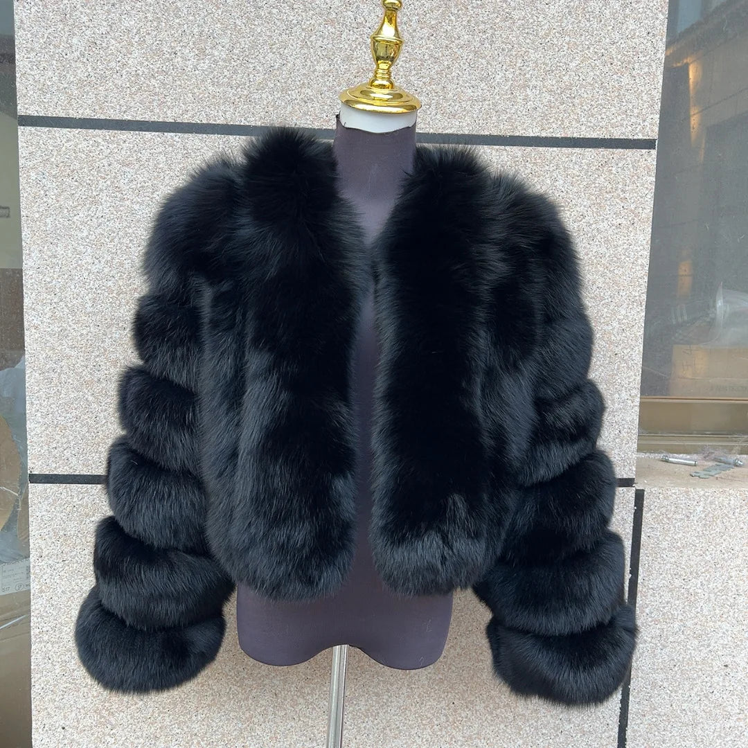 Kurze Damen Pelzimitat Jacke Winter Warm Cropped