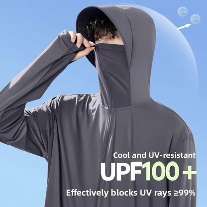 UV-protection jacket with hood and face mask, zipper, for men