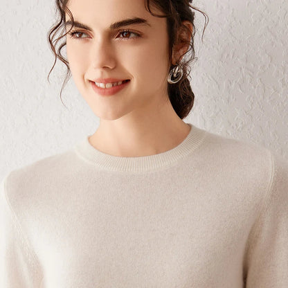 Women's crew-neck long-sleeve basic knitted sweater, cozy pullover