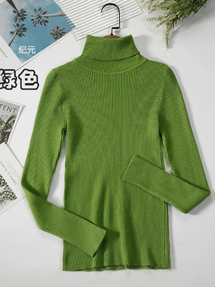 Ribbed women's basic long-sleeved turtleneck sweater