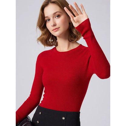 Women's Slim-Fit Crew-Neck Fine-Knit Long-Sleeve Top