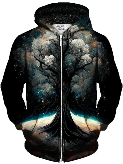 Zip-Up Hoodie with Colorful Tree Print
