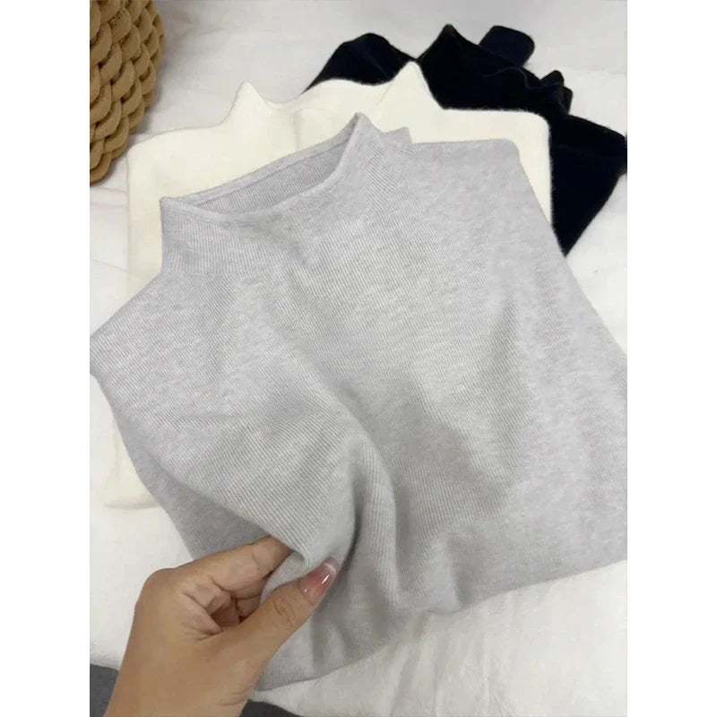 Damen Rollkragenpullover Langarm Feinstrick Weiß