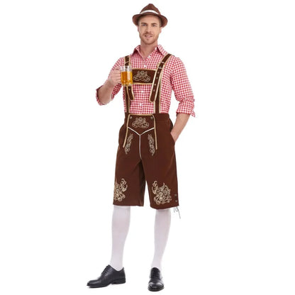 Men’s traditional lederhosen set with checked shirt, Oktoberfest costume