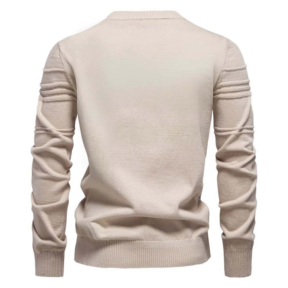 Men's crew-neck sweater ribbed texture beige